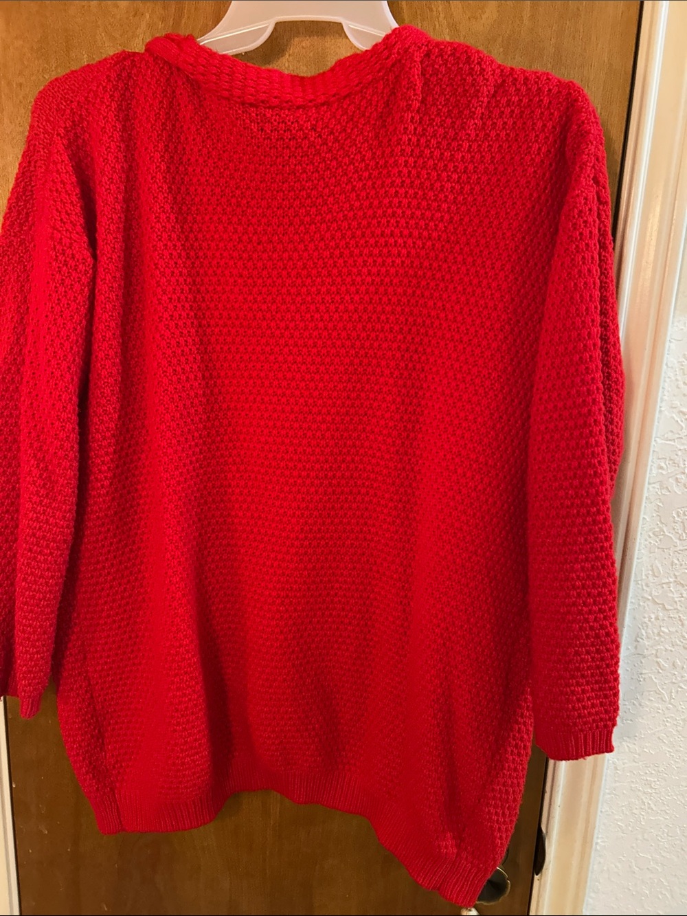 Red Open-Front Cable Trim Cardigan Sweater. M - Picture 4 of 4